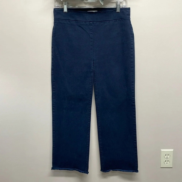 Loft made and loved Wide Leg Raw Frayed Hem Pull On Dark Wash Denim Jeans 4 - Picture 1 of 11